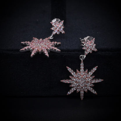 “Celestial Starburst Elegance Earrings – Italian 92.5 Silver with CZ Radiance in Rose Gold Finish”