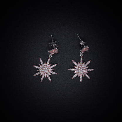 “Celestial Starburst Elegance Earrings – Italian 92.5 Silver with CZ Radiance in Rose Gold Finish”