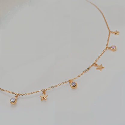 Star & CZ Charm Necklace in Italian 92.5 Silver