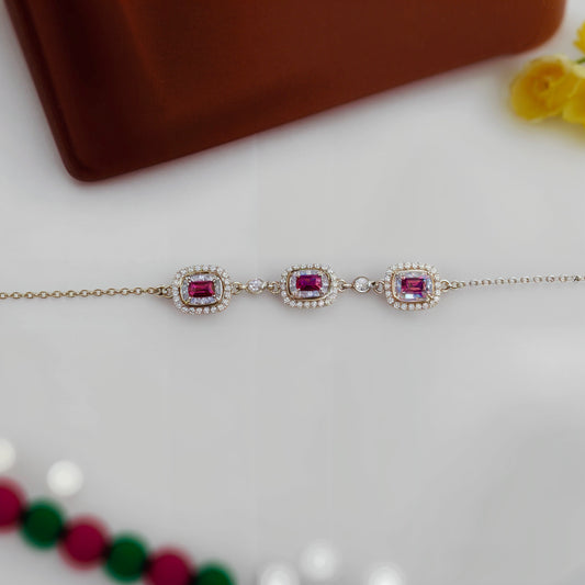 Royal Ruby Empress Triple Halo Bracelet in Italian 92.5 Silver