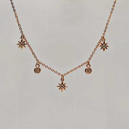 Star & CZ Charm Necklace in Italian 92.5 Silver
