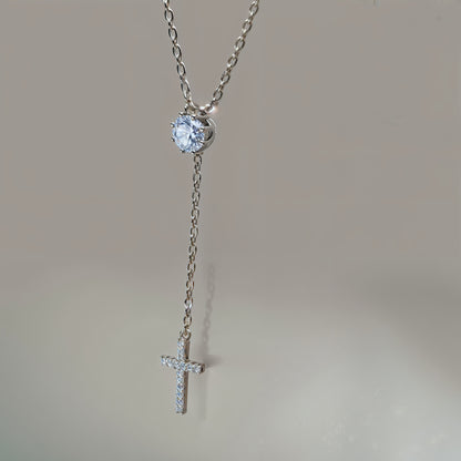 Elegant Cross Drop Necklace in Italian 92.5 Silver