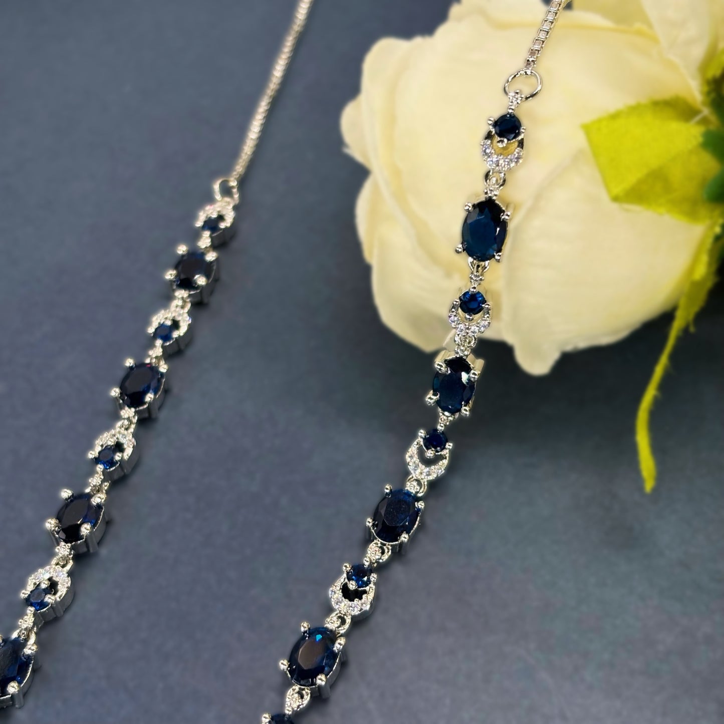 Midnight Sapphire Luxe Oval-Crown Anklet in Italian 92.5 Silver