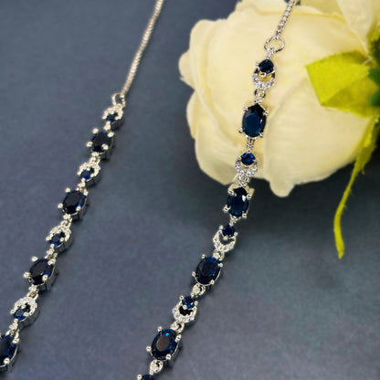 Midnight Sapphire Luxe Oval-Crown Anklet in Italian 92.5 Silver