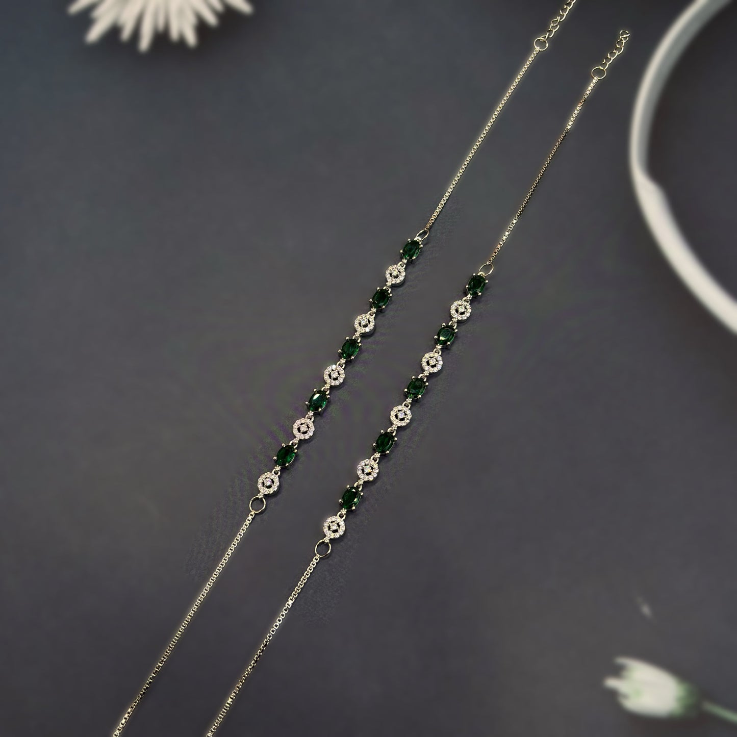 💚 Emerald Royale Elegance Anklets 💚 Italian 92.5 Sterling Silver | Luxury with a Regal Touch