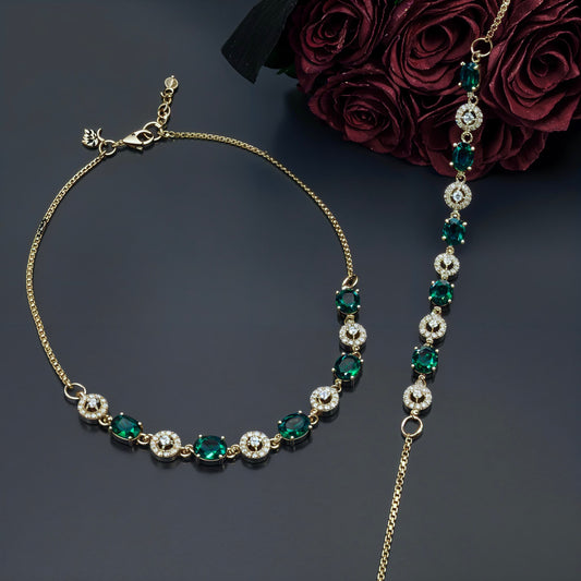 💚 Emerald Royale Elegance Anklets 💚 Italian 92.5 Sterling Silver | Luxury with a Regal Touch