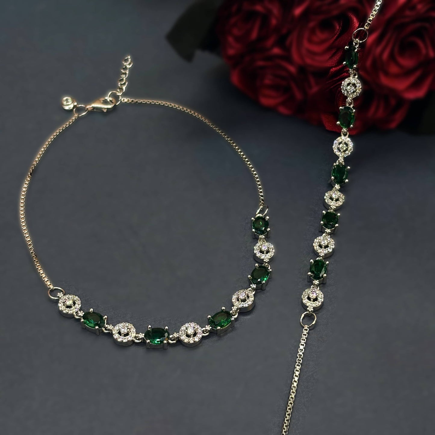 💚 Emerald Royale Elegance Anklets 💚 Italian 92.5 Sterling Silver | Luxury with a Regal Touch
