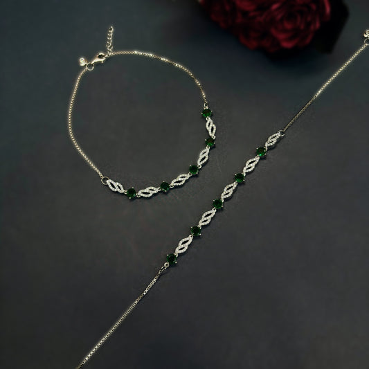 💚 Celeste Emerald Grace Anklets 💚 Italian 92.5 Sterling Silver | Refined Luxury for Every Step