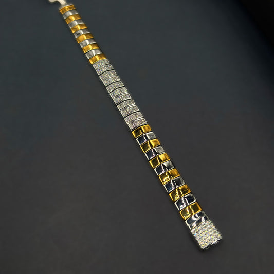 Men’s Premium CZ Link Bracelet – 92.5 Sterling Silver, Gold Rhodium Plated