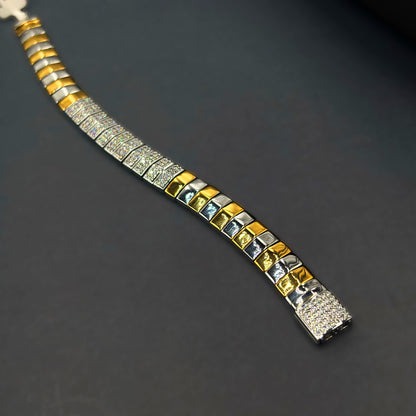 Men’s Premium CZ Link Bracelet – 92.5 Sterling Silver, Gold Rhodium Plated
