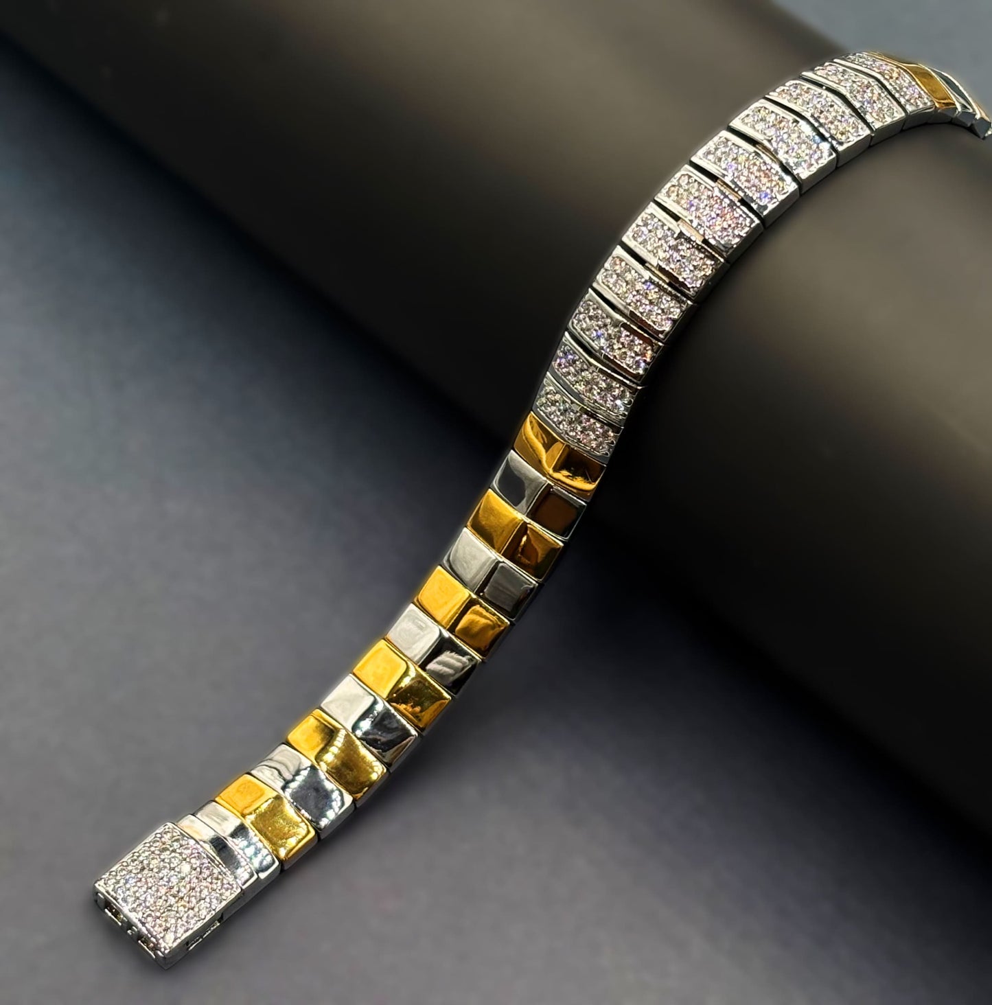 Men’s Premium CZ Link Bracelet – 92.5 Sterling Silver, Gold Rhodium Plated