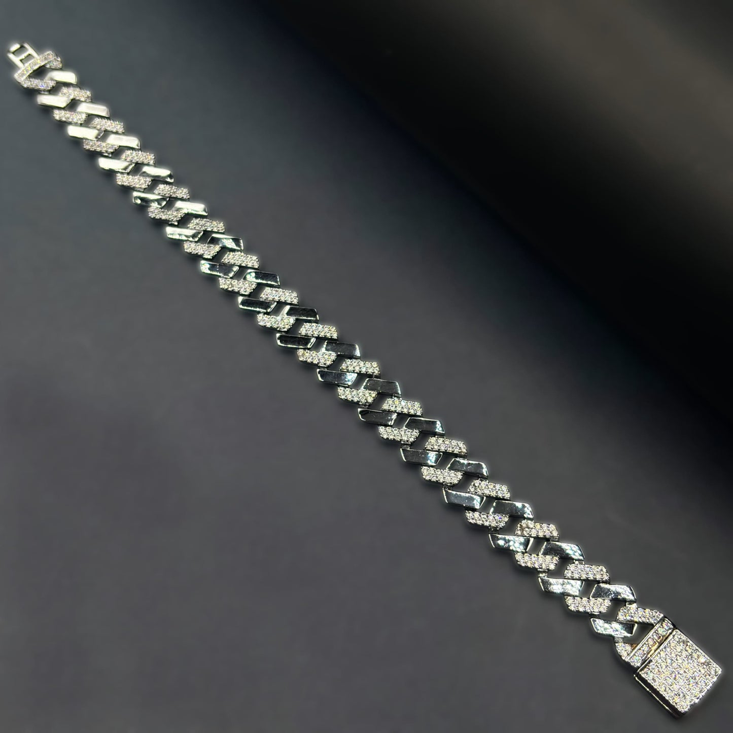 ✨ Noir Luxe Cuban Link Bracelet – Italian 92.5 Sterling Silver | Silver Rhodium Finish
