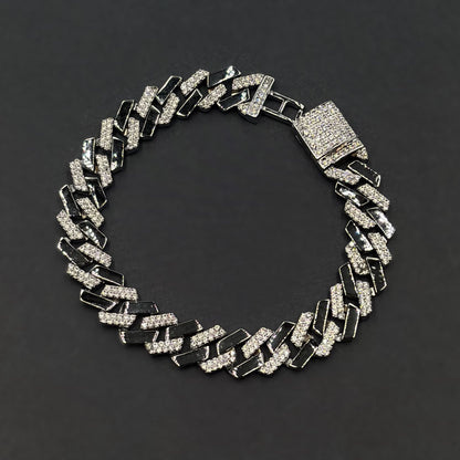 ✨ Noir Luxe Cuban Link Bracelet – Italian 92.5 Sterling Silver | Silver Rhodium Finish