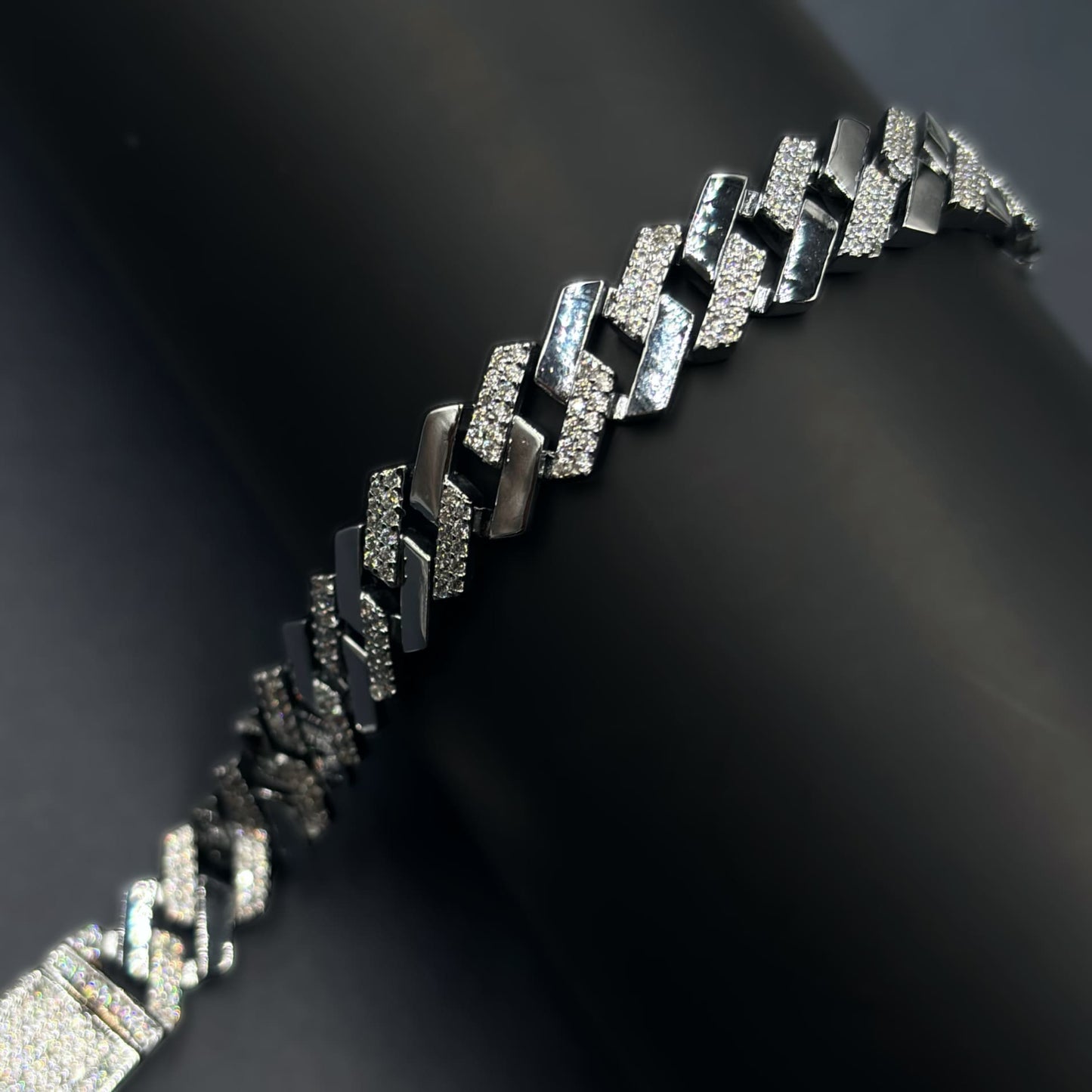 ✨ Noir Luxe Cuban Link Bracelet – Italian 92.5 Sterling Silver | Silver Rhodium Finish