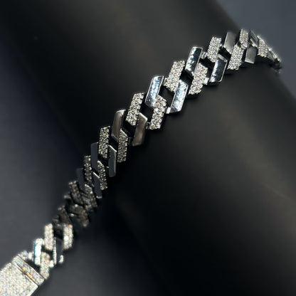 ✨ Noir Luxe Cuban Link Bracelet – Italian 92.5 Sterling Silver | Silver Rhodium Finish