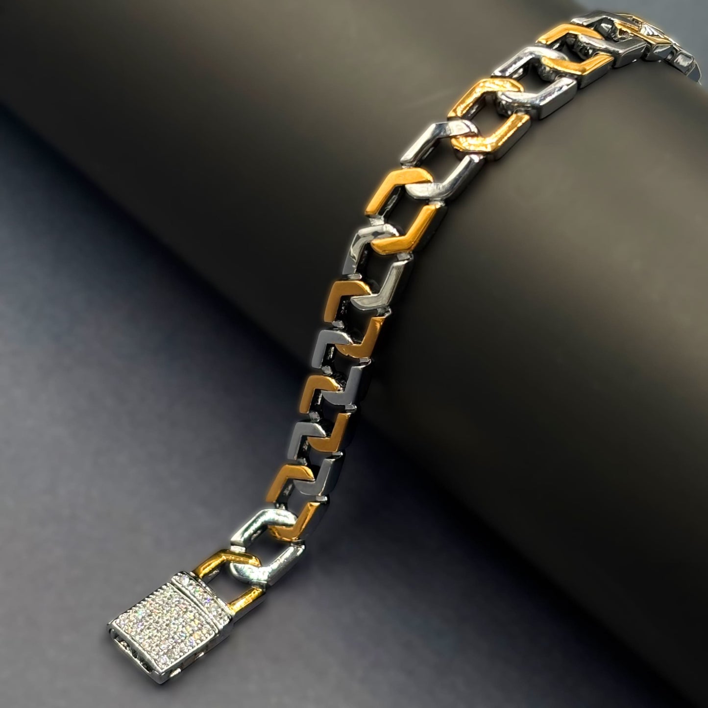 ✨ Regal Link Prestige Bracelet – Italian 92.5 Sterling Silver | Gold Rhodium Finish