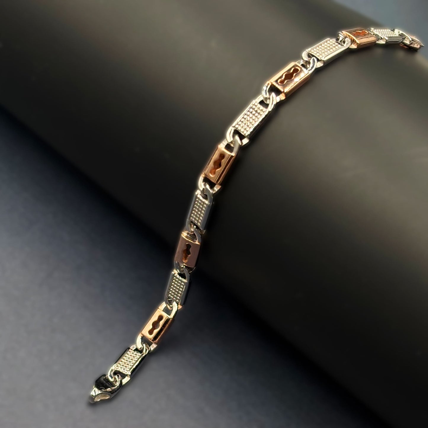 ✨ Orion Textured Dual-Tone Bracelet – Italian 92.5 Sterling Silver | Rose Gold Rhodium Finish