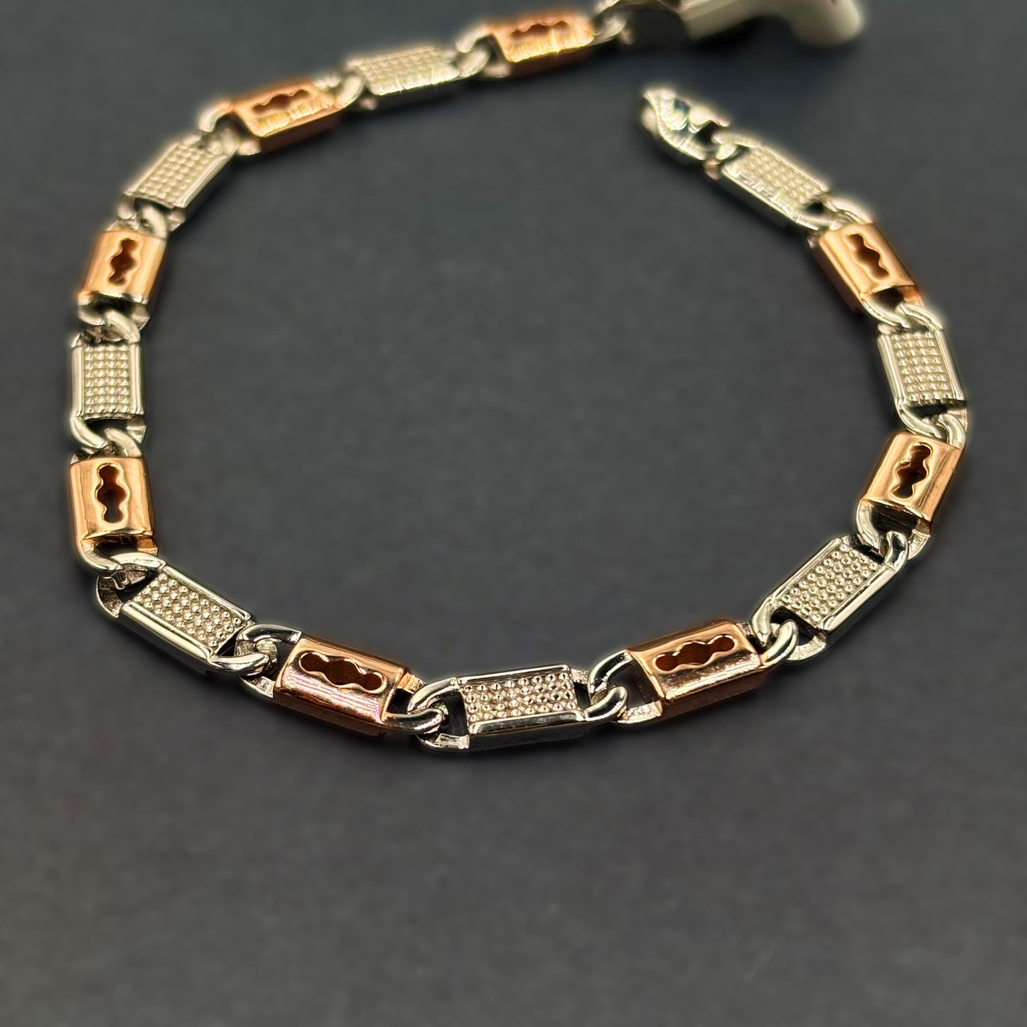 ✨ Orion Textured Dual-Tone Bracelet – Italian 92.5 Sterling Silver | Rose Gold Rhodium Finish
