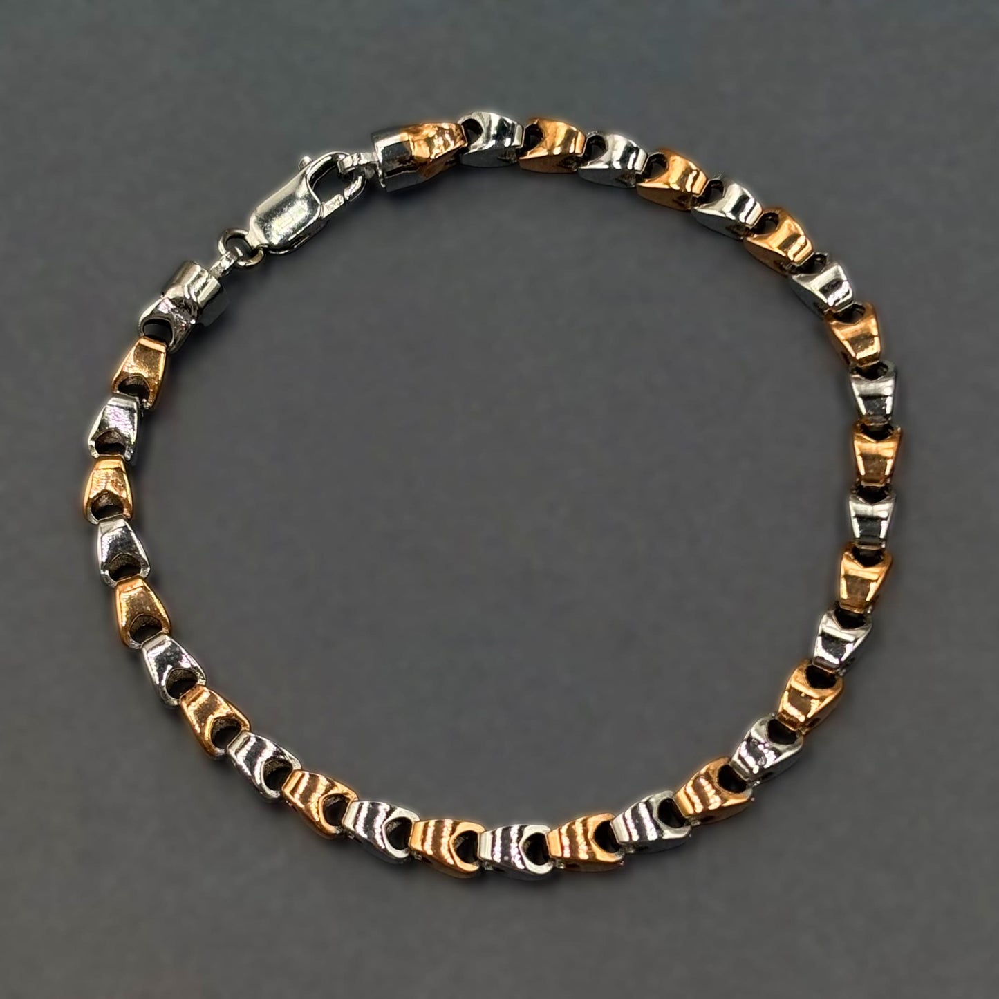 ✨ Dual Tone Curve Link Premium Men’s Bracelet – Italian 92.5 Sterling Silver | Rose Gold Rhodium Finish