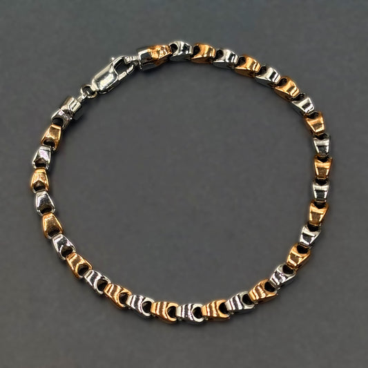 ✨ Dual Tone Curve Link Premium Men’s Bracelet – Italian 92.5 Sterling Silver | Rose Gold Rhodium Finish
