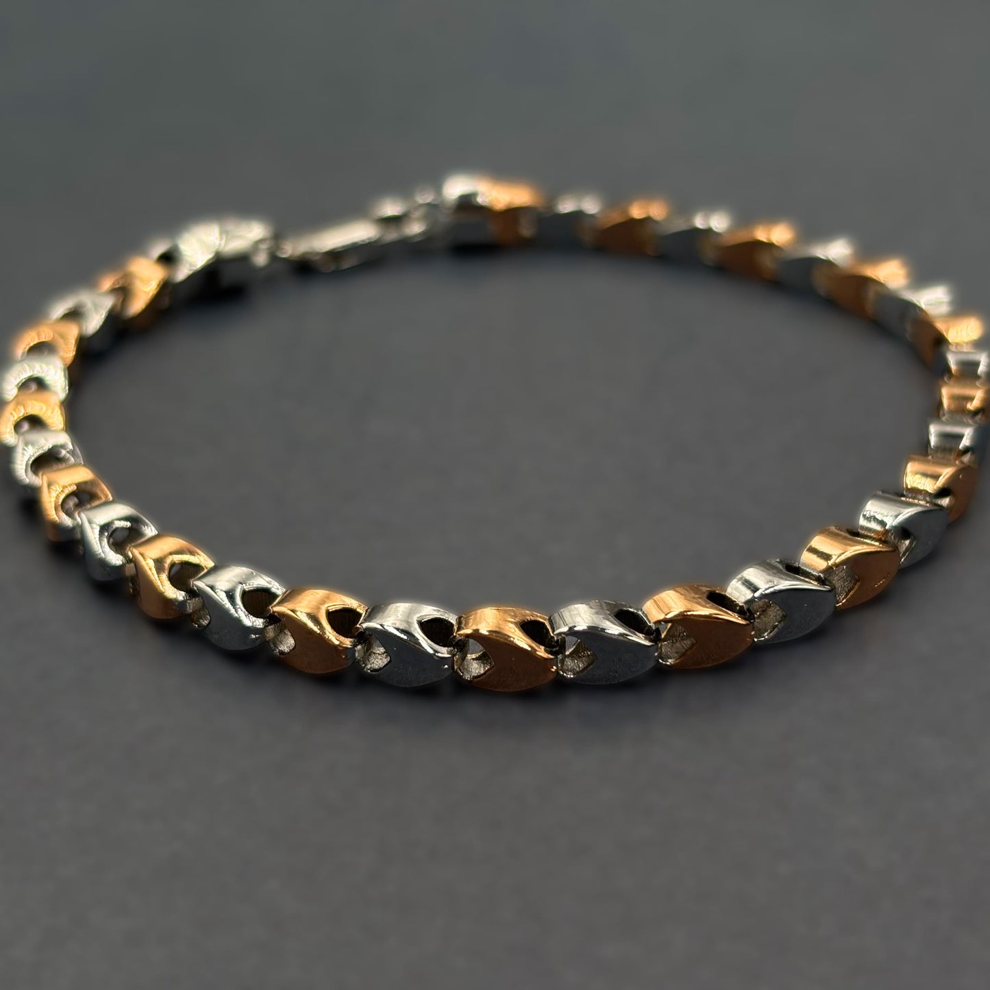 ✨ Dual Tone Curve Link Premium Men’s Bracelet – Italian 92.5 Sterling Silver | Rose Gold Rhodium Finish