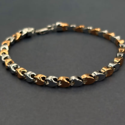 ✨ Dual Tone Curve Link Premium Men’s Bracelet – Italian 92.5 Sterling Silver | Rose Gold Rhodium Finish