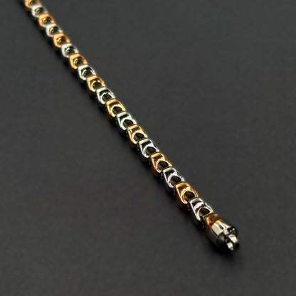 ✨ Dual Tone Curve Link Premium Men’s Bracelet – Italian 92.5 Sterling Silver | Rose Gold Rhodium Finish