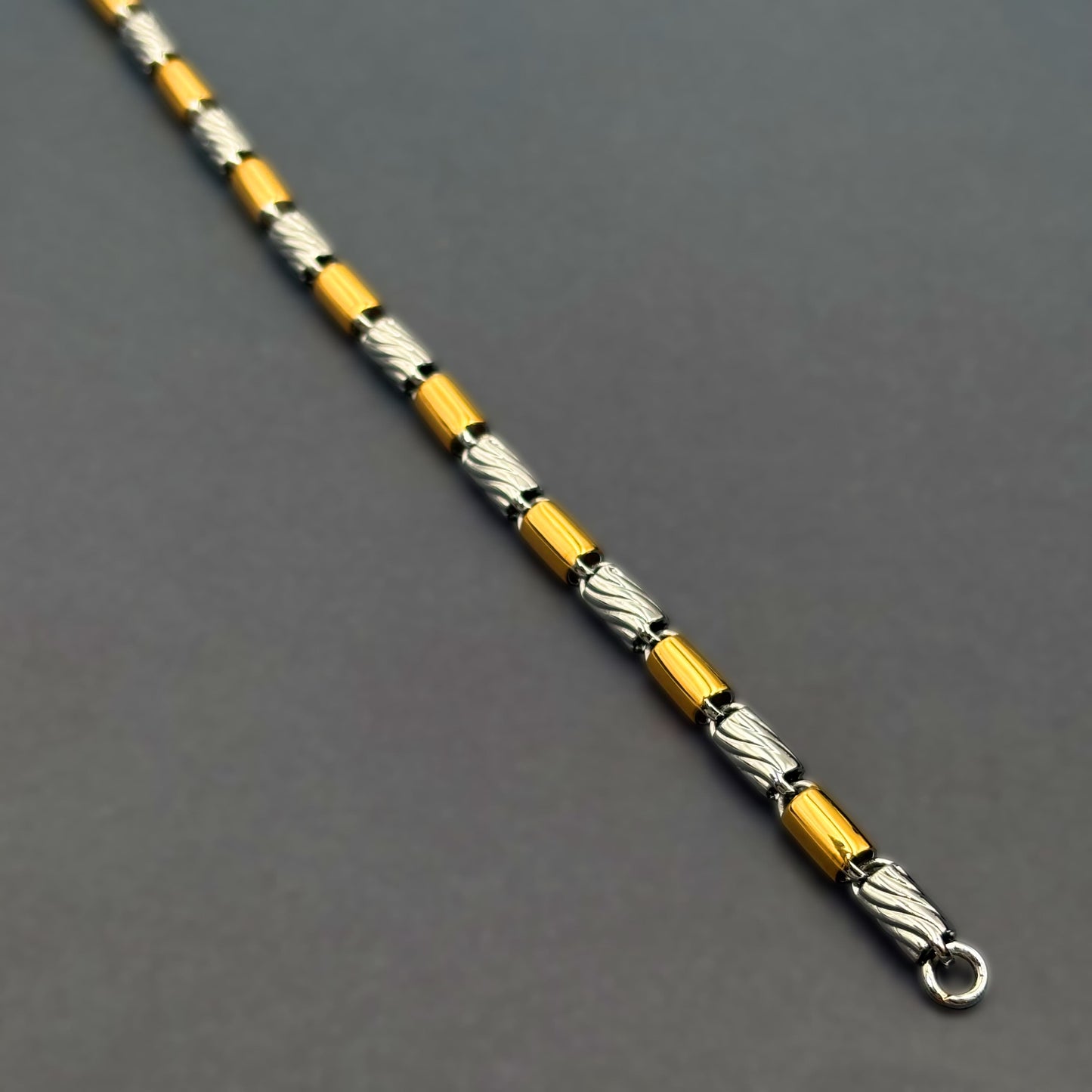 ✨ Gold Accent Barrel Link Premium Men’s Bracelet – Italian 92.5 Sterling Silver | Gold Rhodium Finish