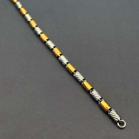 ✨ Gold Accent Barrel Link Premium Men’s Bracelet – Italian 92.5 Sterling Silver | Gold Rhodium Finish