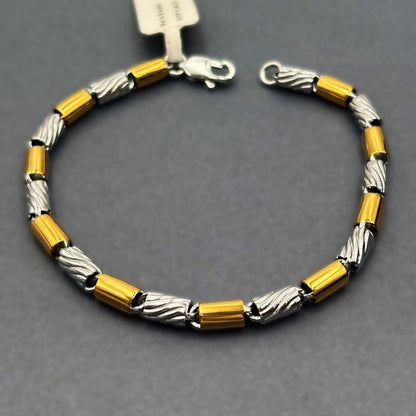 ✨ Gold Accent Barrel Link Premium Men’s Bracelet – Italian 92.5 Sterling Silver | Gold Rhodium Finish