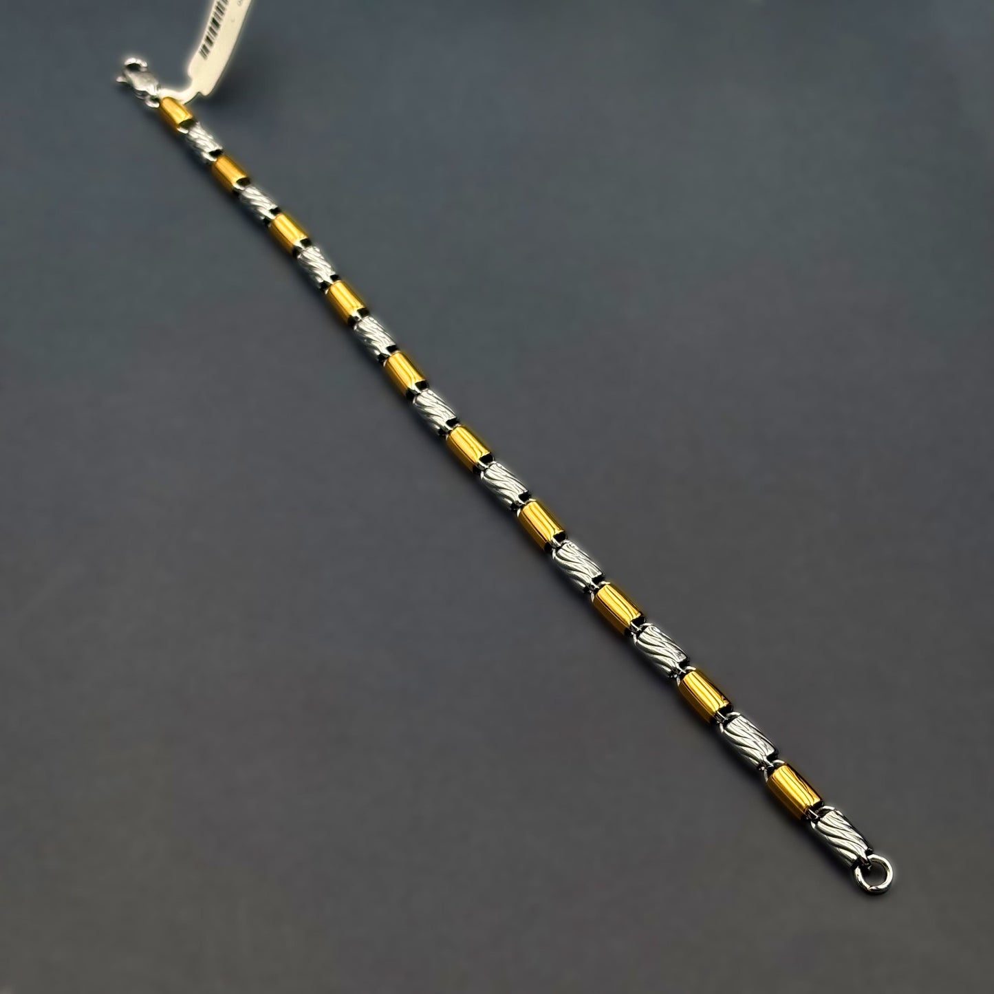 ✨ Gold Accent Barrel Link Premium Men’s Bracelet – Italian 92.5 Sterling Silver | Gold Rhodium Finish