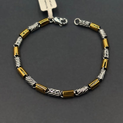 ✨ Gold Accent Barrel Link Premium Men’s Bracelet – Italian 92.5 Sterling Silver | Gold Rhodium Finish