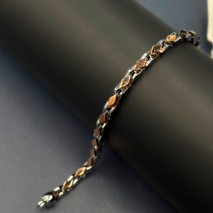 ✨ Rose Gold Diamond-Cut Link Premium Men’s Bracelet – Italian 92.5 Sterling Silver | Rose Gold Rhodium Finish