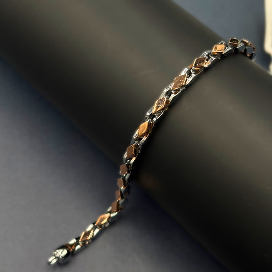 ✨ Rose Gold Diamond-Cut Link Premium Men’s Bracelet – Italian 92.5 Sterling Silver | Rose Gold Rhodium Finish