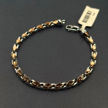 ✨ Rose Gold Diamond-Cut Link Premium Men’s Bracelet – Italian 92.5 Sterling Silver | Rose Gold Rhodium Finish