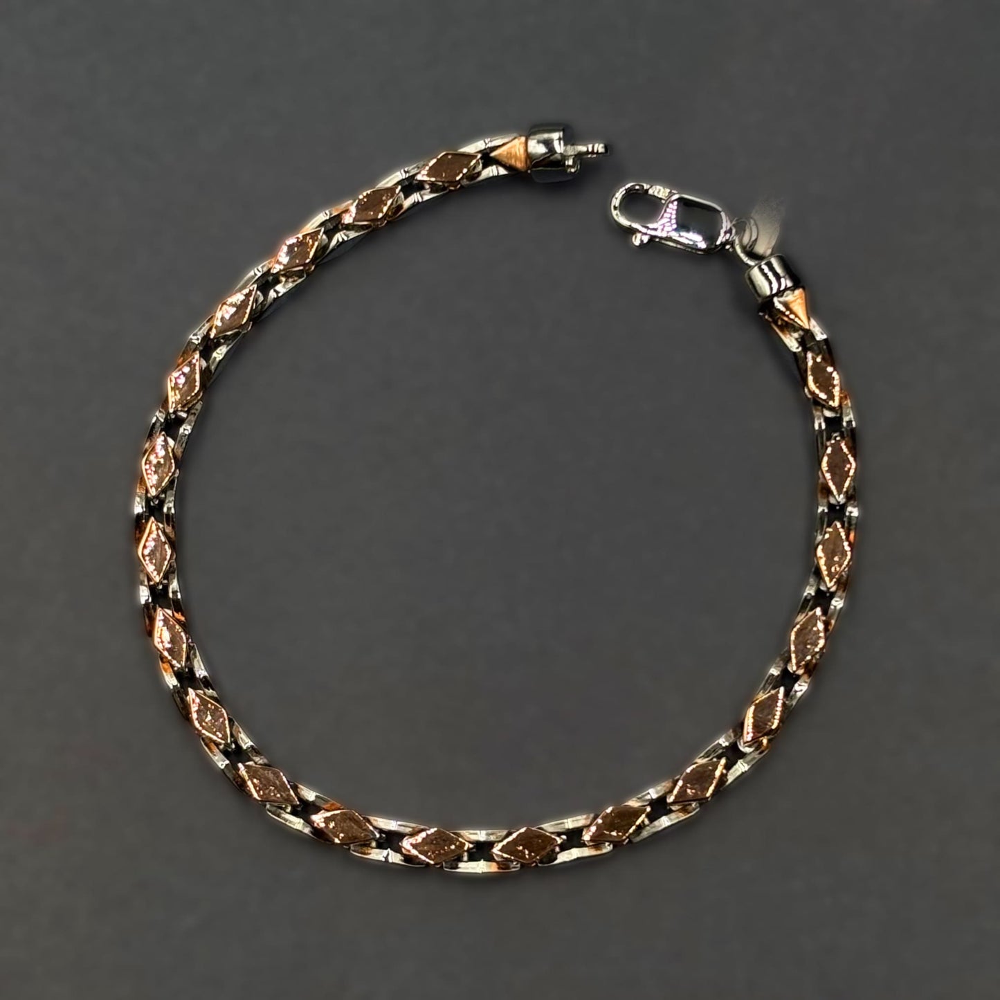 ✨ Rose Gold Diamond-Cut Link Premium Men’s Bracelet – Italian 92.5 Sterling Silver | Rose Gold Rhodium Finish