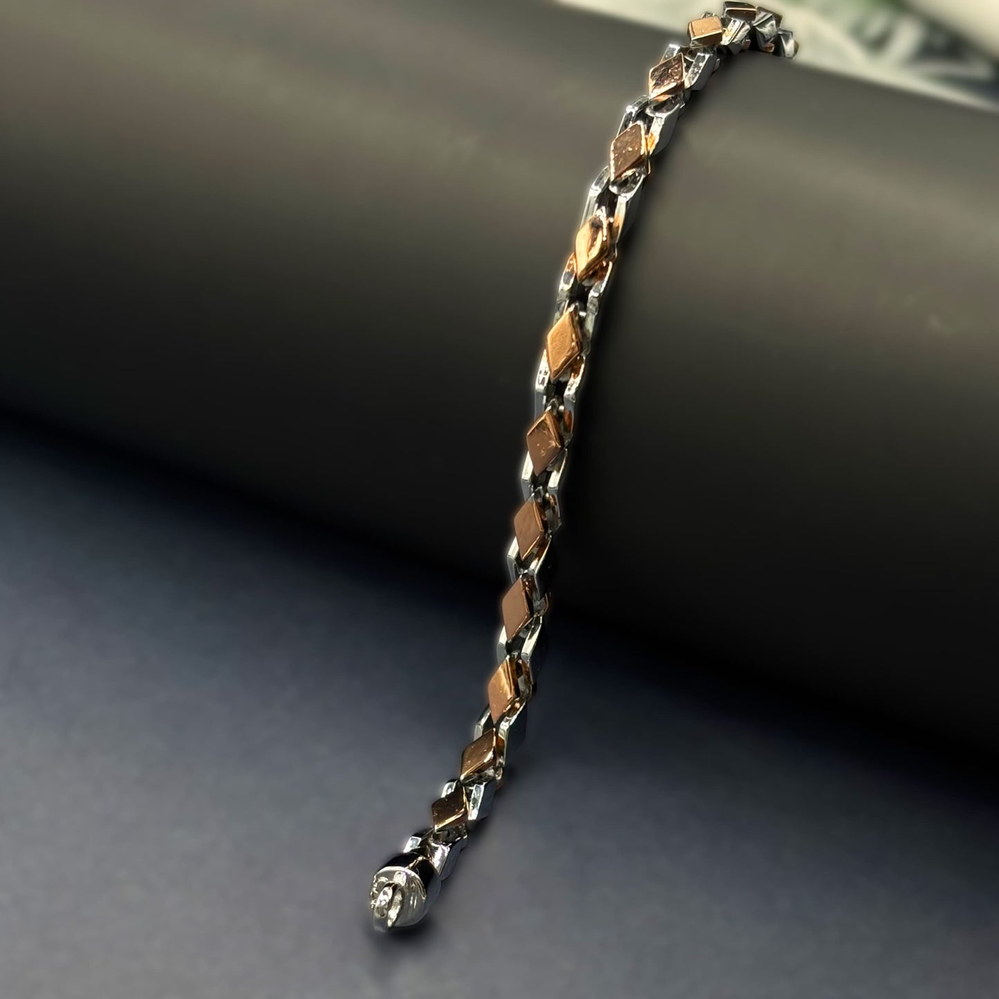 ✨ Rose Gold Diamond-Cut Link Premium Men’s Bracelet – Italian 92.5 Sterling Silver | Rose Gold Rhodium Finish