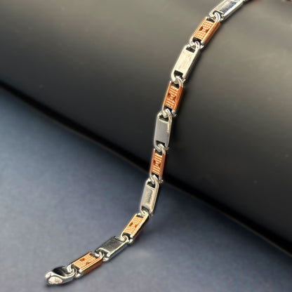 ✨ Dual-Tone Textured Link Premium Men’s Bracelet – Italian 92.5 Sterling Silver | Rose Gold Rhodium Finish