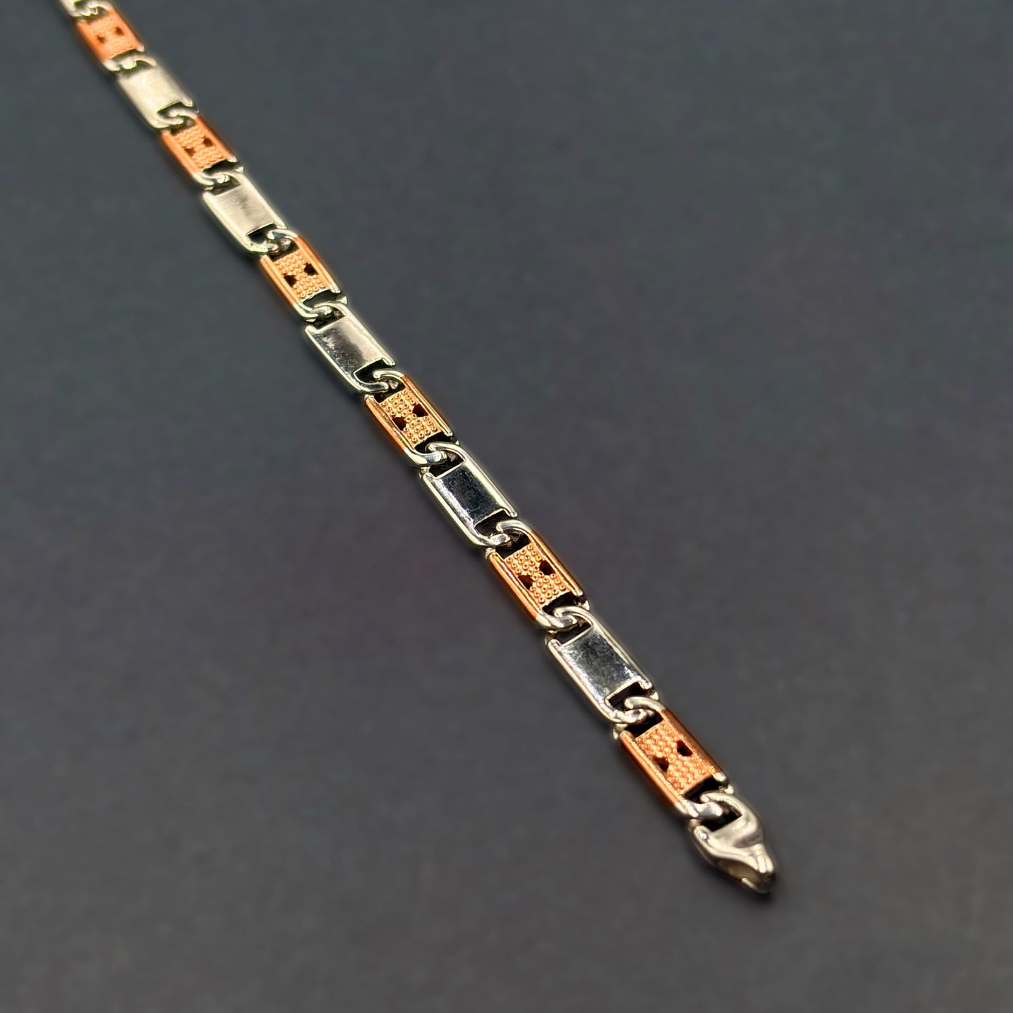 ✨ Dual-Tone Textured Link Premium Men’s Bracelet – Italian 92.5 Sterling Silver | Rose Gold Rhodium Finish