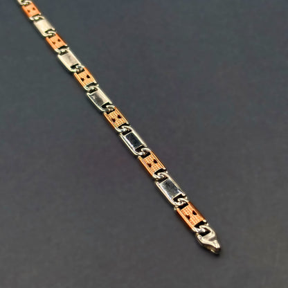 ✨ Dual-Tone Textured Link Premium Men’s Bracelet – Italian 92.5 Sterling Silver | Rose Gold Rhodium Finish