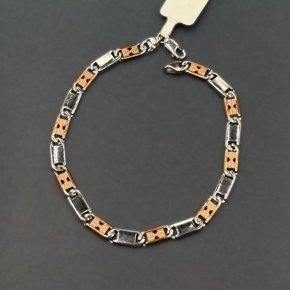 ✨ Dual-Tone Textured Link Premium Men’s Bracelet – Italian 92.5 Sterling Silver | Rose Gold Rhodium Finish