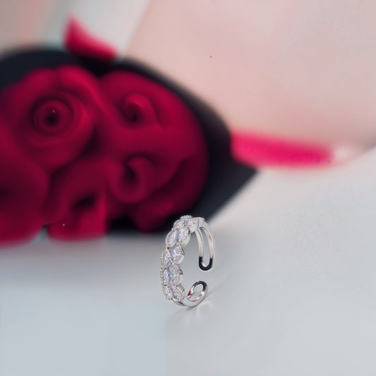 “Eternal Radiance Dual-Band CZ Silver Ring – Adjustable Free Size Elegance”