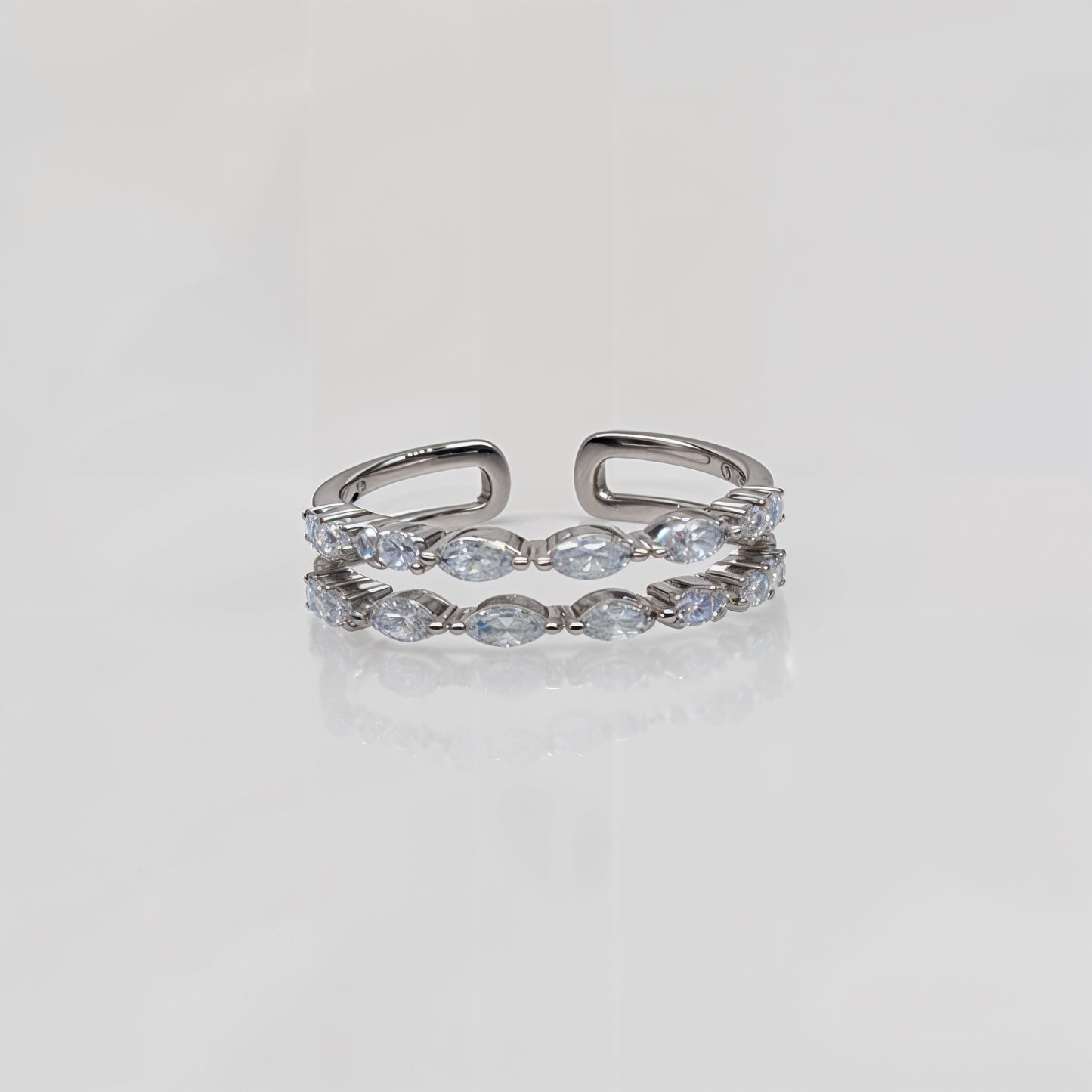 “Eternal Radiance Dual-Band CZ Silver Ring – Adjustable Free Size Elegance”