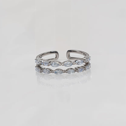 “Eternal Radiance Dual-Band CZ Silver Ring – Adjustable Free Size Elegance”