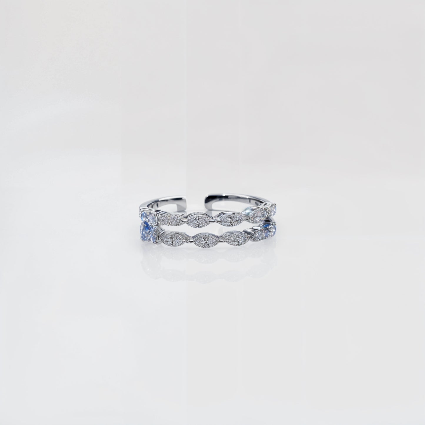 “Eternal Radiance Dual-Band CZ Silver Ring – Adjustable Free Size Elegance”