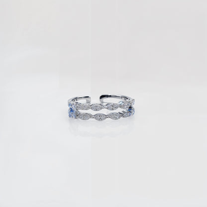 “Eternal Radiance Dual-Band CZ Silver Ring – Adjustable Free Size Elegance”