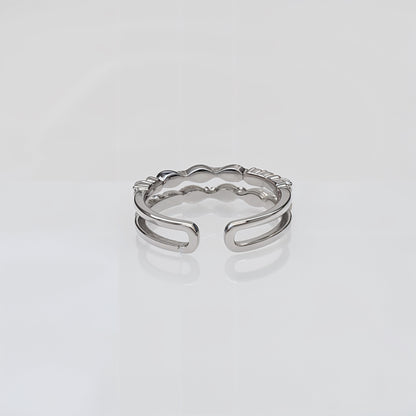 “Eternal Radiance Dual-Band CZ Silver Ring – Adjustable Free Size Elegance”