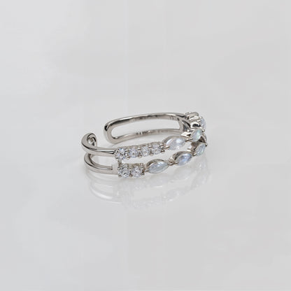 “Eternal Radiance Dual-Band CZ Silver Ring – Adjustable Free Size Elegance”