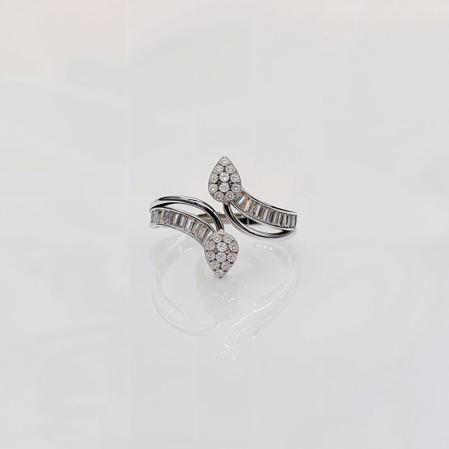“Royal Teardrop Baguette CZ Adjustable Ring – Italian 92.5 Silver Grandeur”