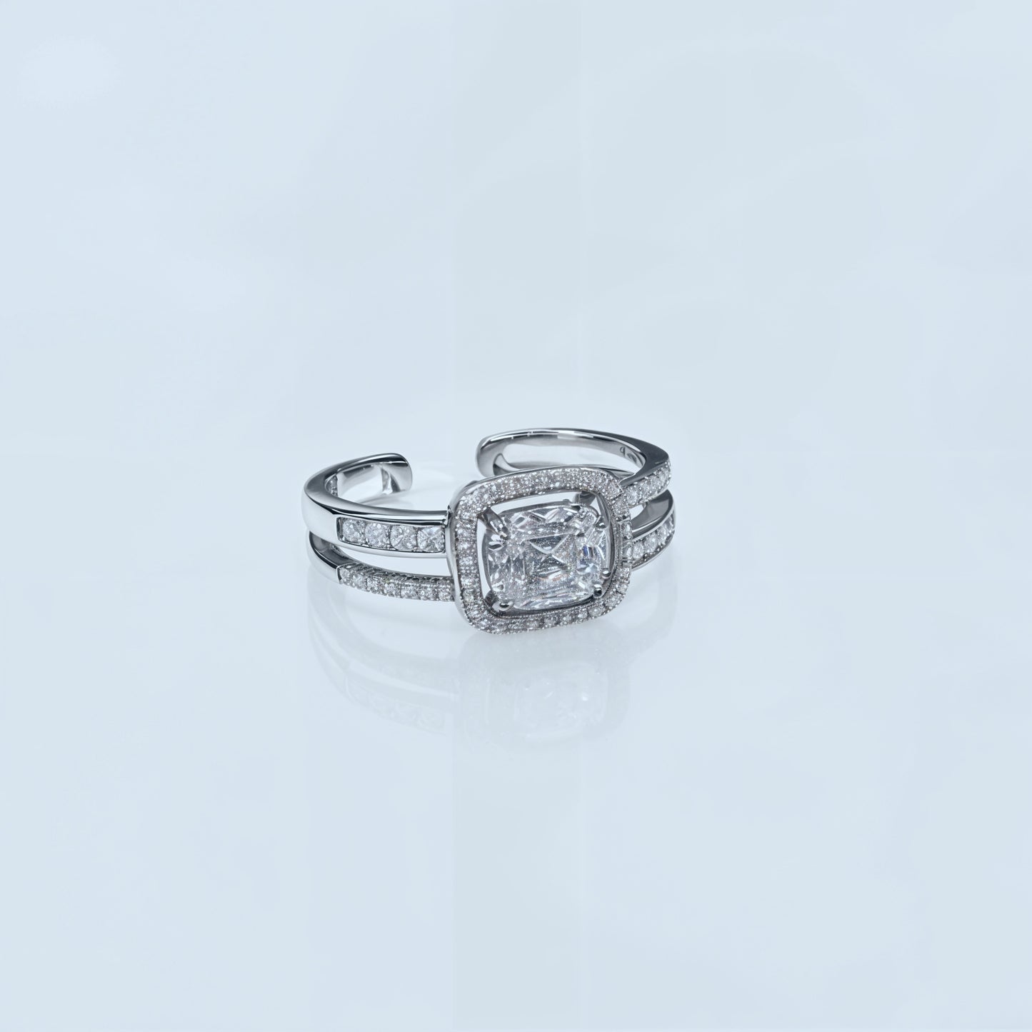 “Imperial Cushion Halo Adjustable Ring – Italian 92.5 Silver Brilliance”